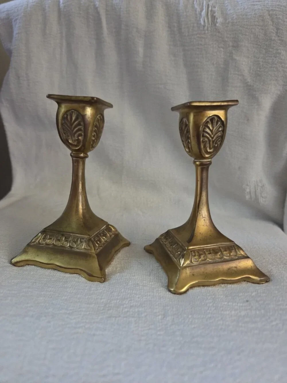 Pair Brass Square Candlestick Holders  Taper Candle Traditional Style 4